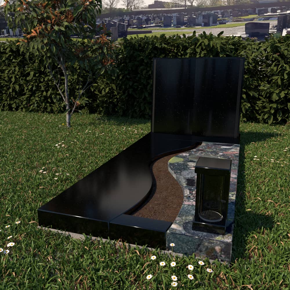 grafmonument_glad_glimmend_natuursteen_boek_kleurrijk_jurasic_kleur_zwart_lantaarn_graniet_Lisse