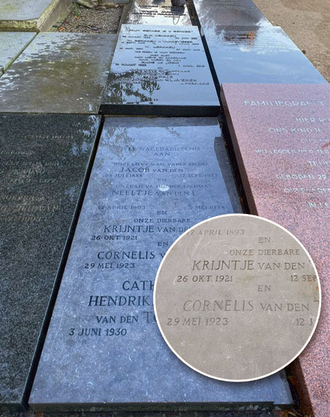 onderhoud grafmonument Belgisch-Hardsteen voor na-restauratie Keuzenkamp Marcelis Katwijk