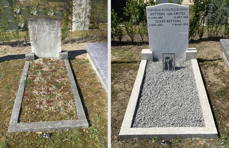 Grafmonument van Tjeerd Bottema, voor en na renovatie door Keuzenkamp & Marcelis